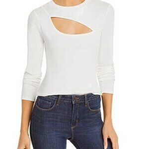 Aqua White Cut out Ribbed Long Sleeve Top Large‎